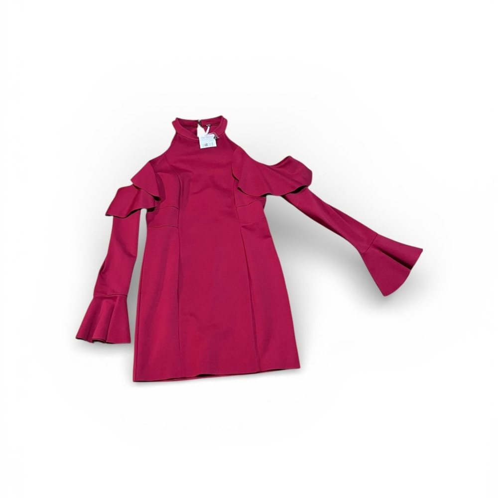 Free People Raspberry Ruffle Body Con Cold Shoulder Mini Dress - Picture 4 of 4